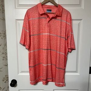 PGATOUR Mens XXL Coral Heathered Golf Polo Shirt Performance Dry Fit Stripes‎